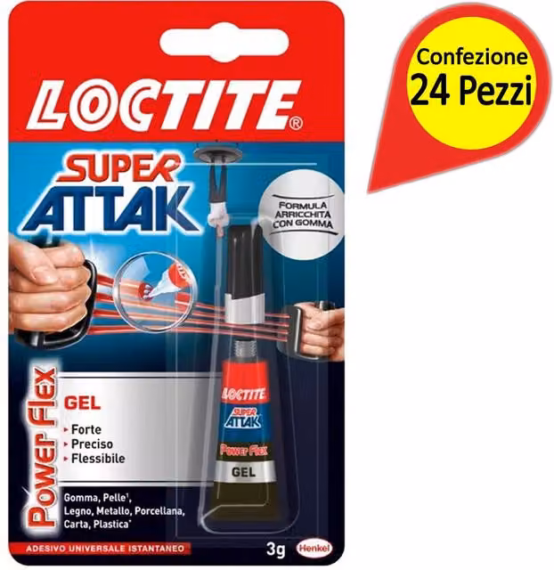 Loctite Super Attak Maxi Power Flex Colla Cianoacrilato Trasparente Confezione da 24 Blister da 3 g ciascuno