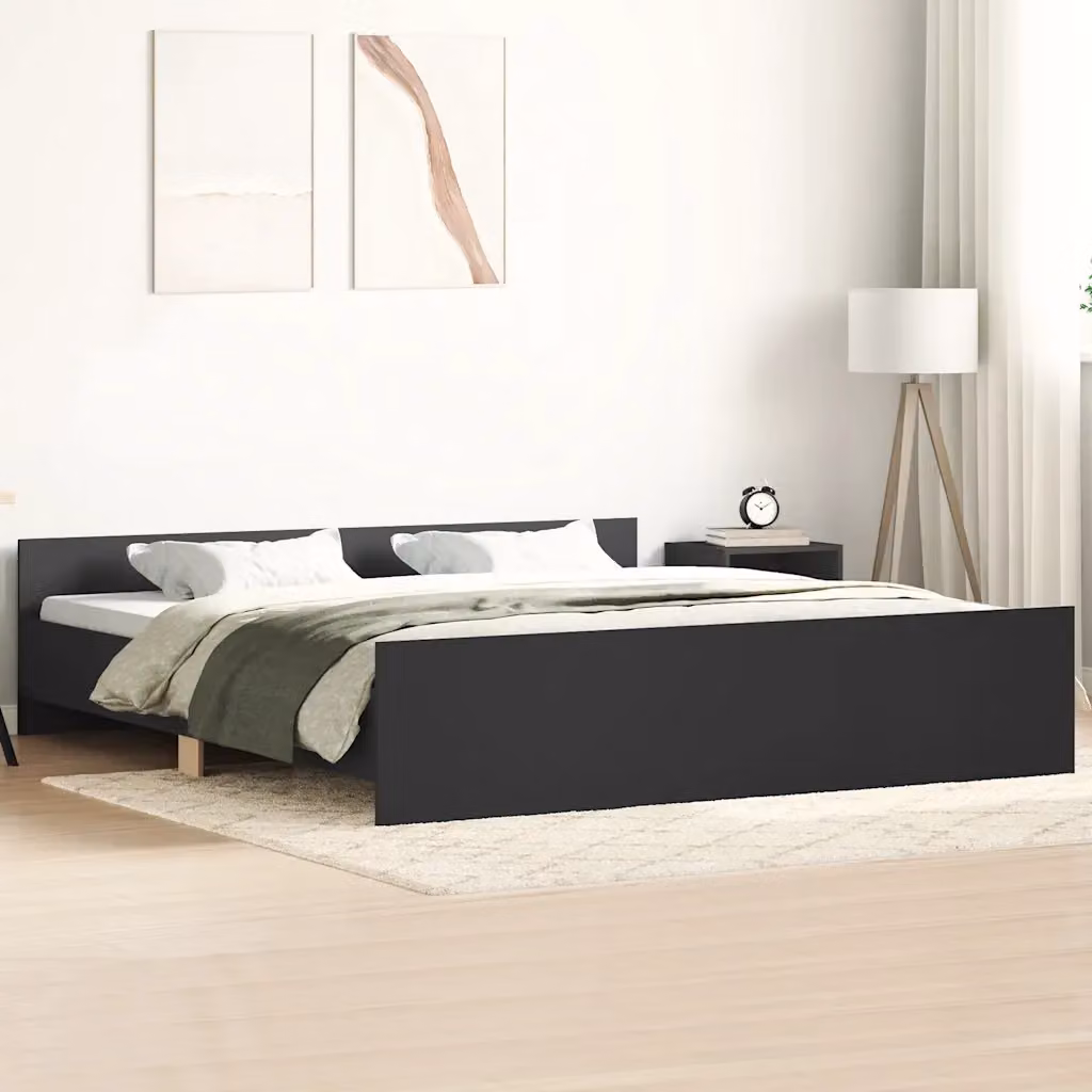 vidaXL Giroletto con Testiera e Pediera Nero in Tessuto e Legno 200x200 cm – 1