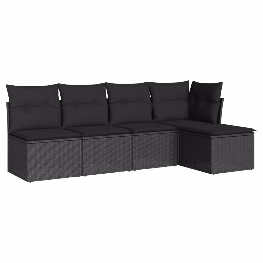 Set di Divani da Giardino vidaXL a Forma di L in Polyrattan Nero con Cuscini e Ottoman – 2