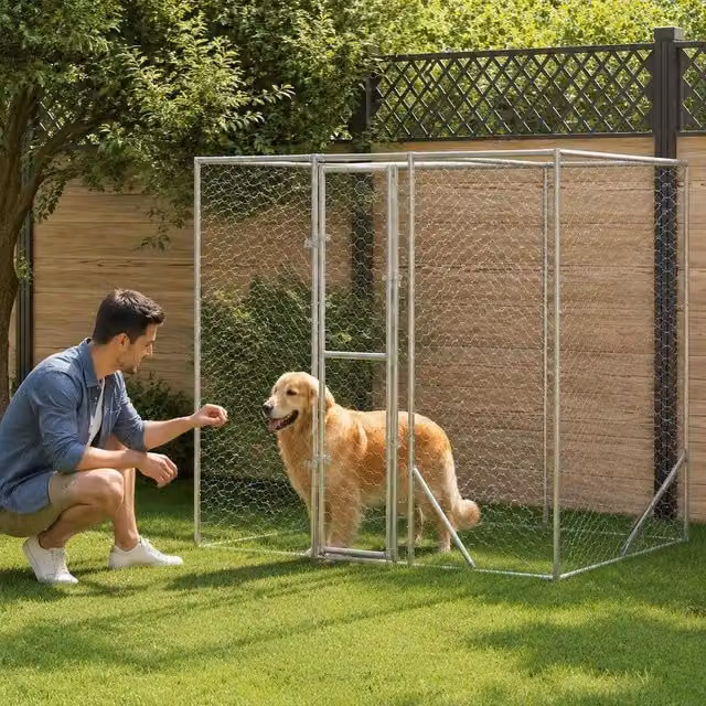 Outdoor Dog Kennel, Silver, 2x2x2 M, Galvanized Steel