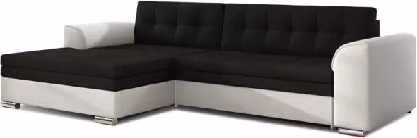 Divano angolare convertibile MEUBLORAMA con funzione letto, modello L con angolo a sinistra, rivestimento in tessuto nero e bianco, L/P/H: 274 x 165 x 78 cm – 1