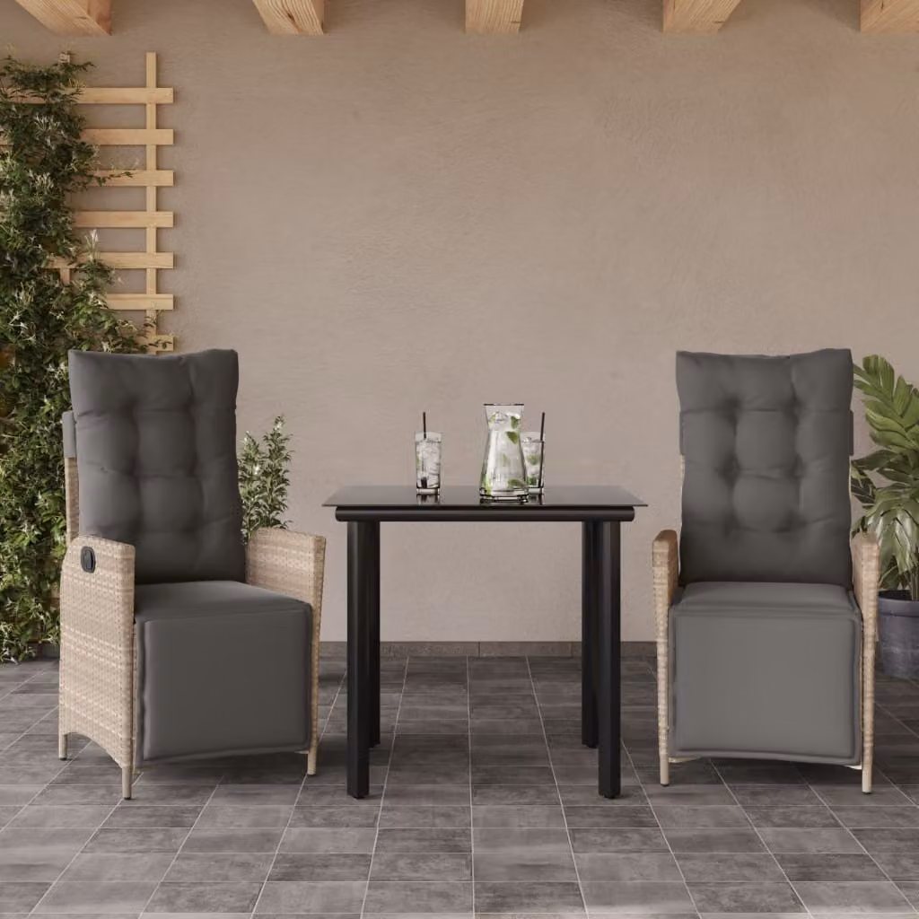 Maison Exclusive - Set Pranzo da Giardino 3pz con Cuscini Grigio Chiaro Polyrattan