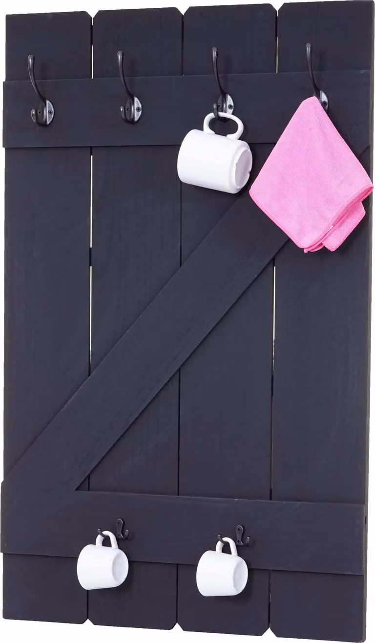 Portabicchieri HWC-D13, mensola pensile portabicchieri da parete, 6 ganci 91x60cm ~ grigio scuro