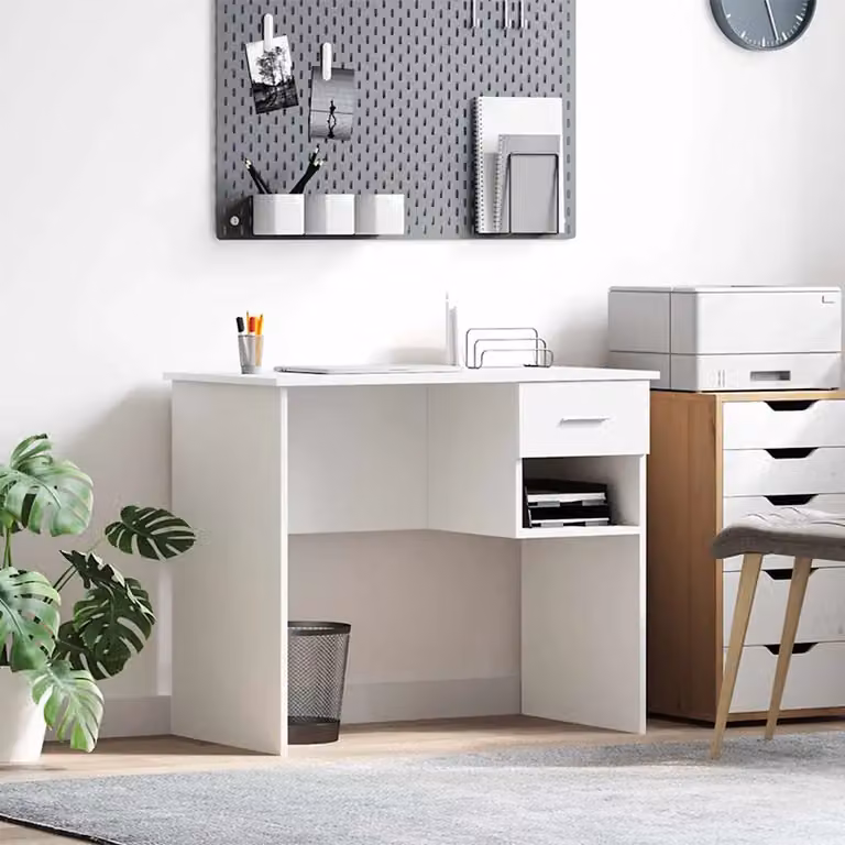 Scrivania moderna vidaXL bianca in legno MDF, L 90 x P 49 x H 75 cm