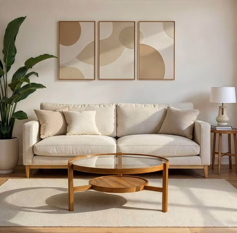 Skye Decor, tavolino di alta qualità in LEGNO MASSICCIO al 100%, diametro 100 cm, altezza 48 cm | Piano in VETRO TEMPERATO al 100% | Design moderno in color noce, elegante e funzionale.