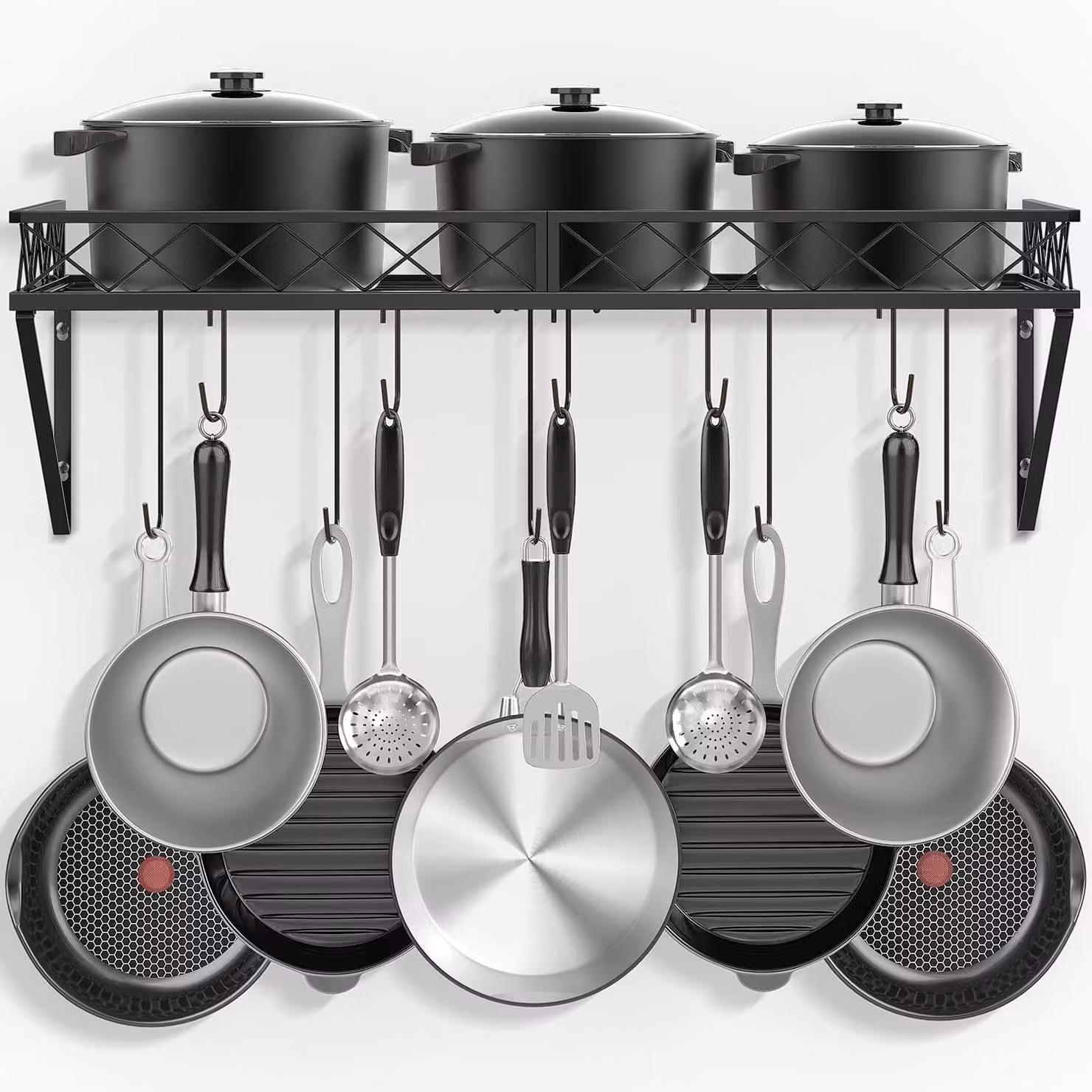 Ripiano da cucina con ganci - Mensola sospesa per pentole e utensili da cucina