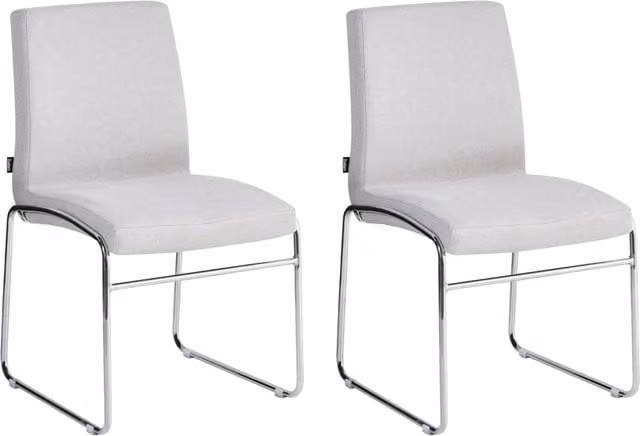 Set di 2 sedie da pranzo BELIANI con braccioli, rivestimento in tessuto grigio e bianco, design moderno con base in metallo