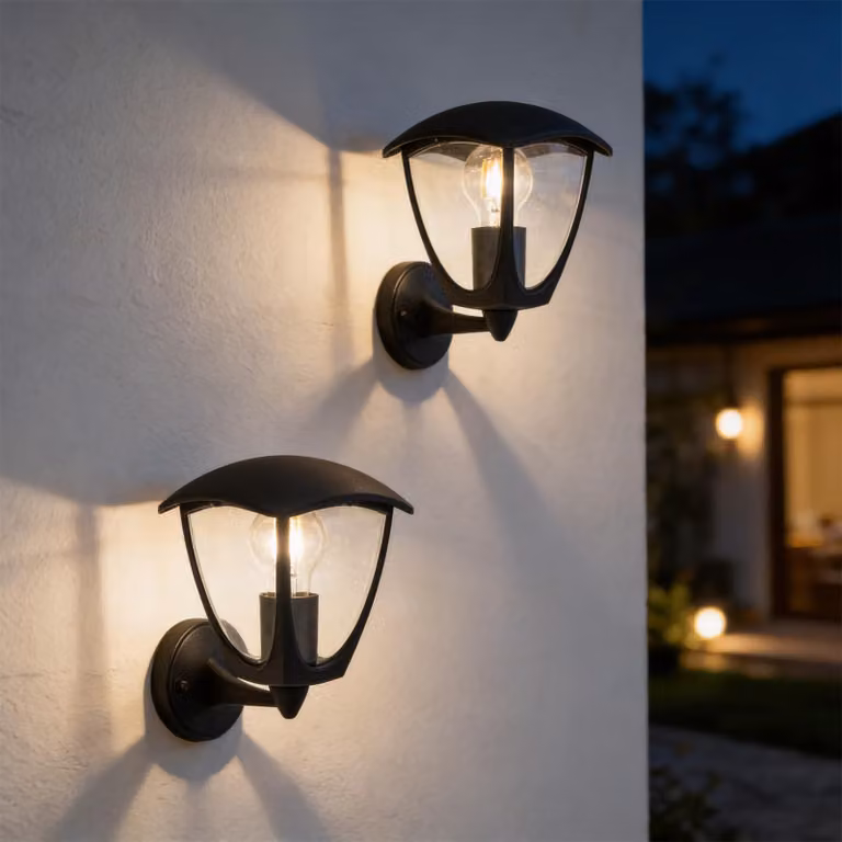 Lampada da parete esterna, attacco E27, grado di protezione IP44, 25 W, alluminio, colore nero, confezione da 2 pezzi