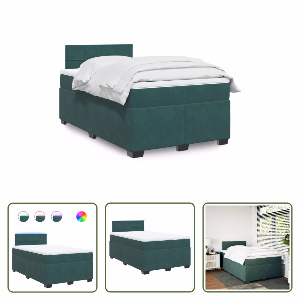 The Living Store Letto a molle con materasso verde scuro 120x200 cm in velluto