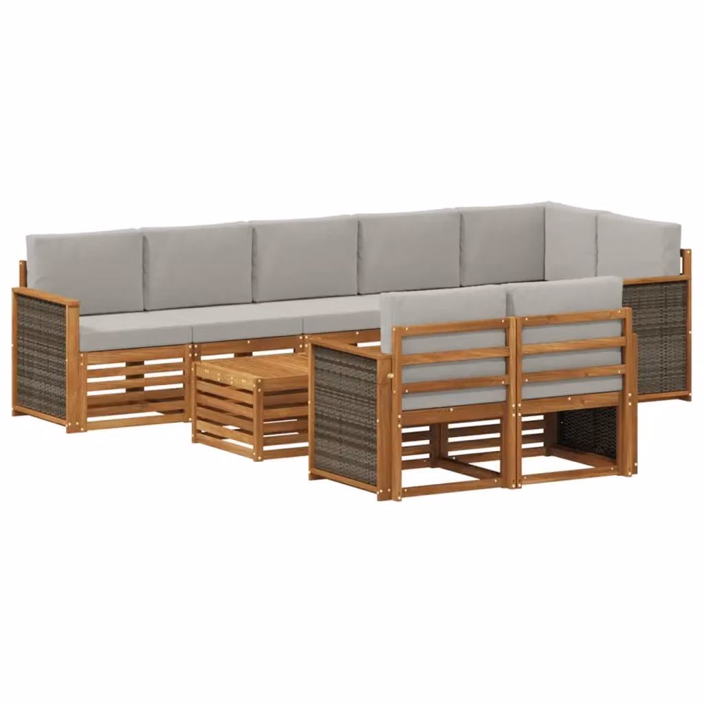 Set di divani da esterno a L con tavolino vidaXL in legno di acacia marrone e grigio con cuscini inclusi – 2