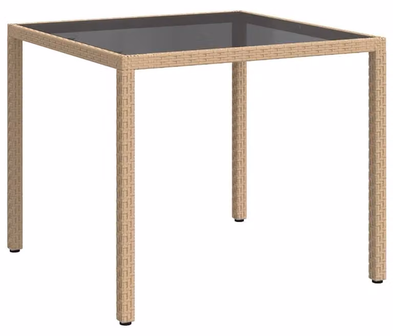 Tavolo da giardino in rattan sintetico (Polyrotan) con piano in vetro temperato, color beige