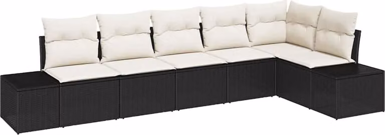 Set Divano da Giardino 6 pcs Nero e Crema polyrattan
