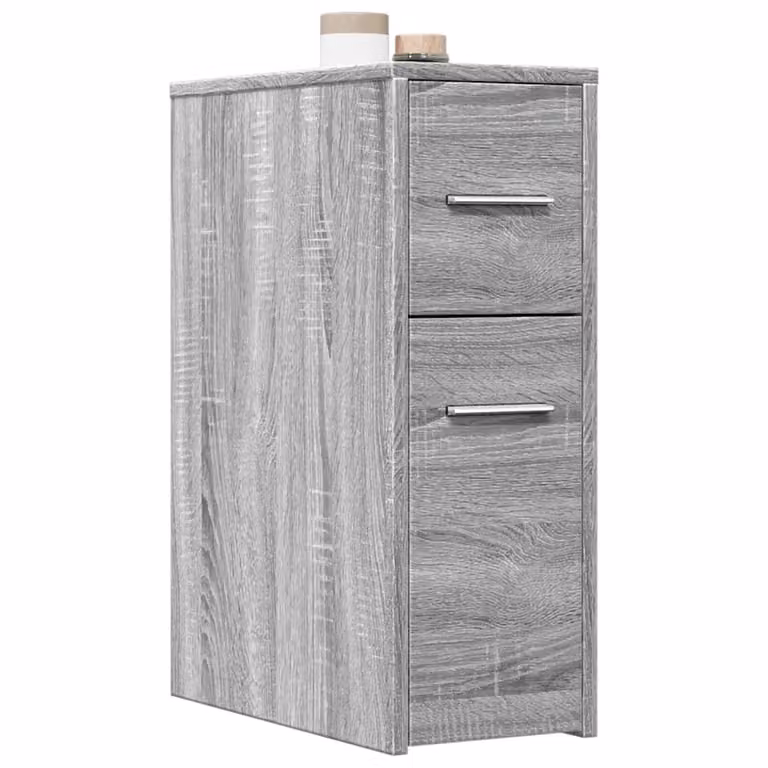 Armadietto da bagno stretto con ruote vidaXL Grigio, con cassetti e ante, in legno e MDF