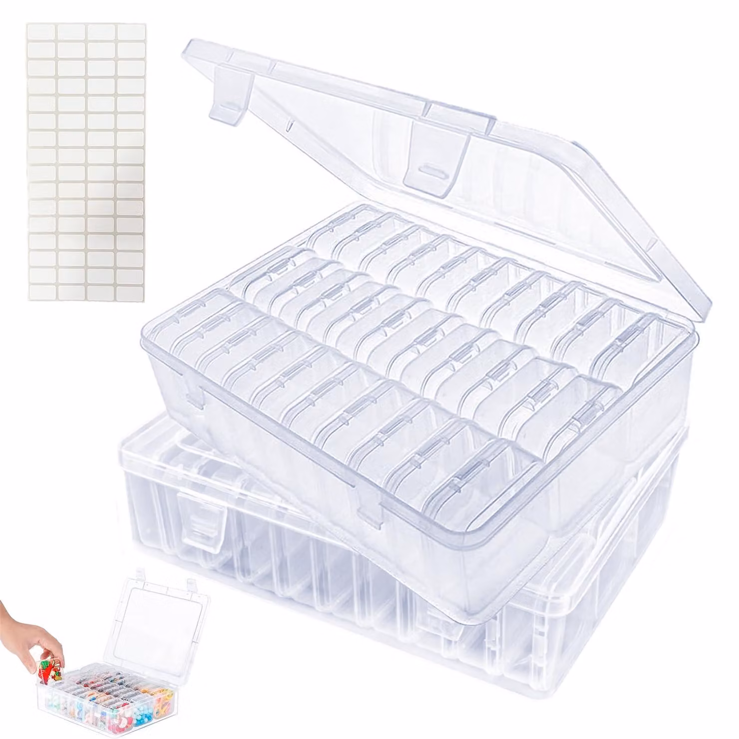 60 piccole scatole di stoccaggio, contenitori in plastica quadrati con coperchio