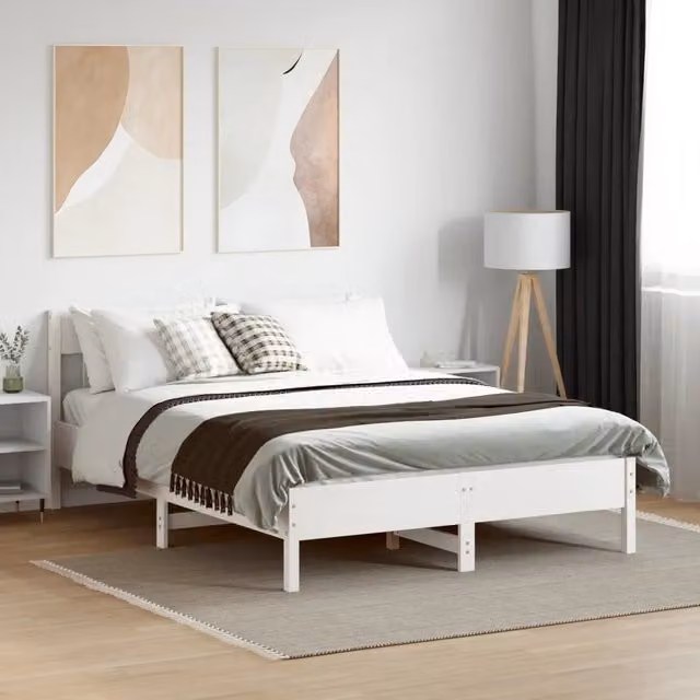 Giroletto senza Materasso-Struttura Letto Bianco 160x200 cm Legno Massello Pino 537991