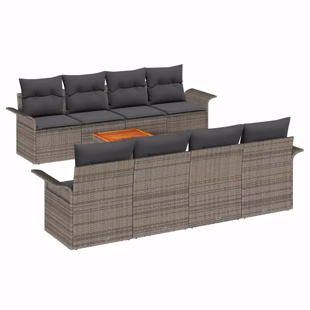 Set Divano da Giardino vidaXL 9 Pezzi Grigio con Cuscini e Tavolino in Polyrattan e Acciaio – 2