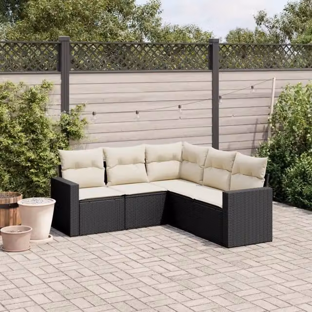 Set Divani da Giardino 5 pz con Cuscini in Polyrattan Nero 3218936
