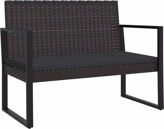 Panchina da giardino Outsunny in polyrattan nera con cuscini e braccioli per esterno, terrazzo o balcone, L: 106 cm