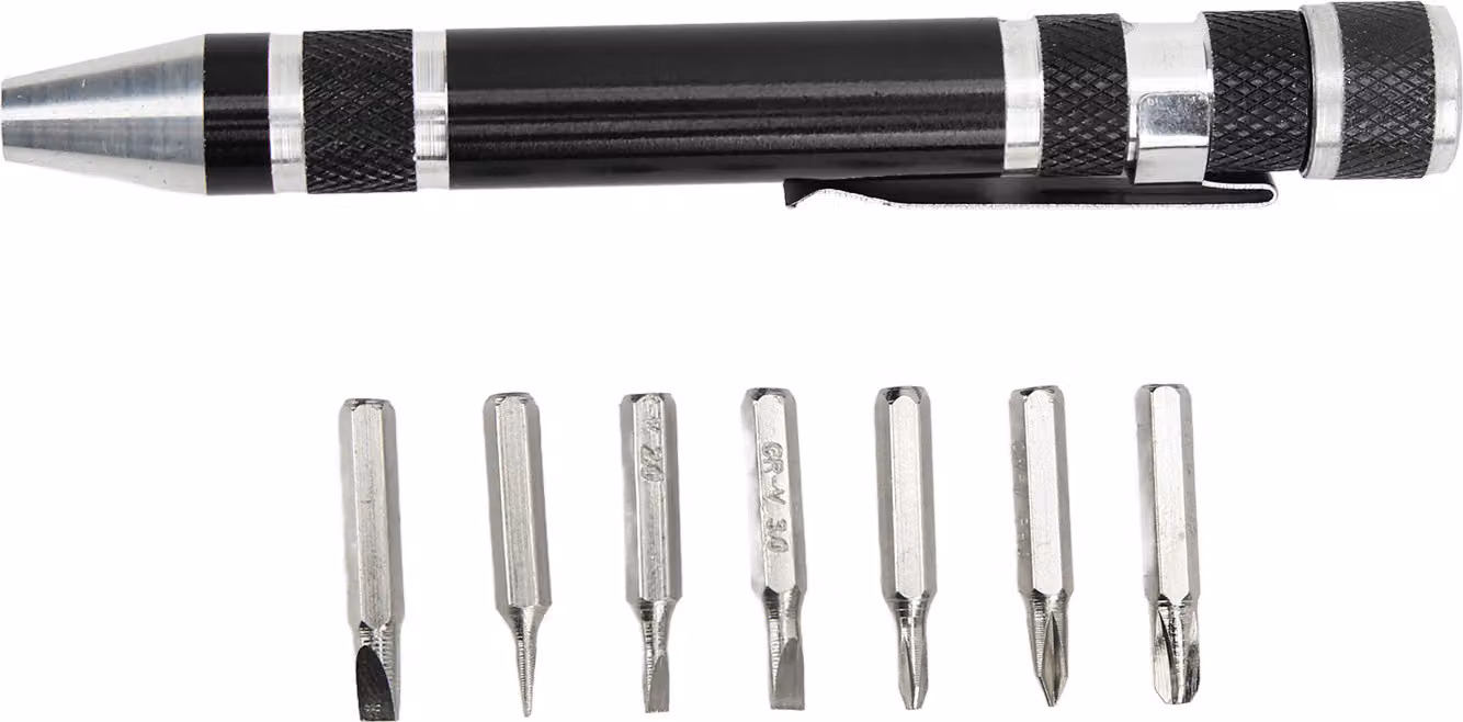 Mini cacciavite 8 in 1, magnetico e a forma di perno, nero, per viti fini e riparazioni