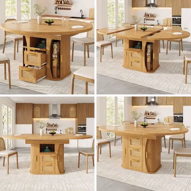 Tavolo da pranzo allungabile con cassetti ¨C Minimal ¨C 118-158cm, MDF effetto legno, nero / legno naturale