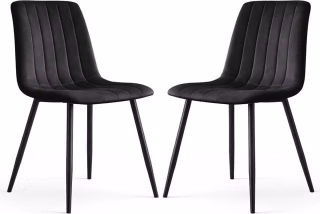 Set di 2 sedie LIVO in velluto nero trapuntato con gambe in metallo nero per sala da pranzo e cucina