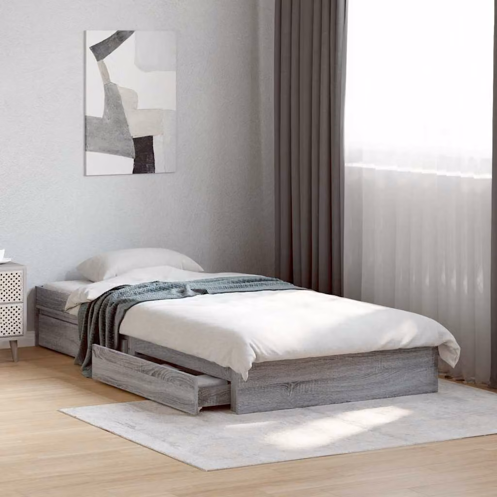 vidaXL Giroletto con Cassetti Moderno in Legno Multistrato Grigio 100x200 cm – 1