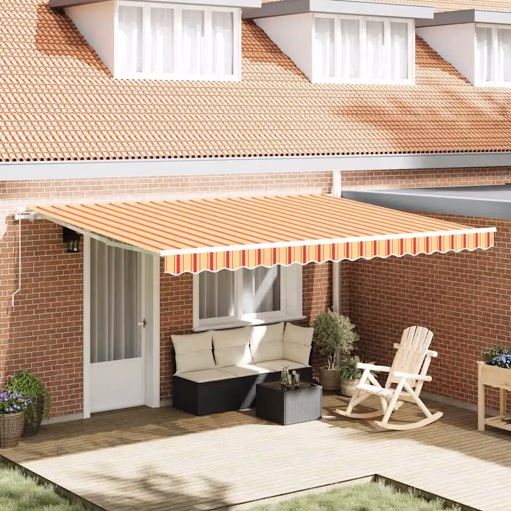 Tenda retrattile vidaXL con bracci pieghevoli in alluminio e tessuto in poliestere, Giallo e Arancione, L: 450 cm, P: 350 cm, H: 165 cm