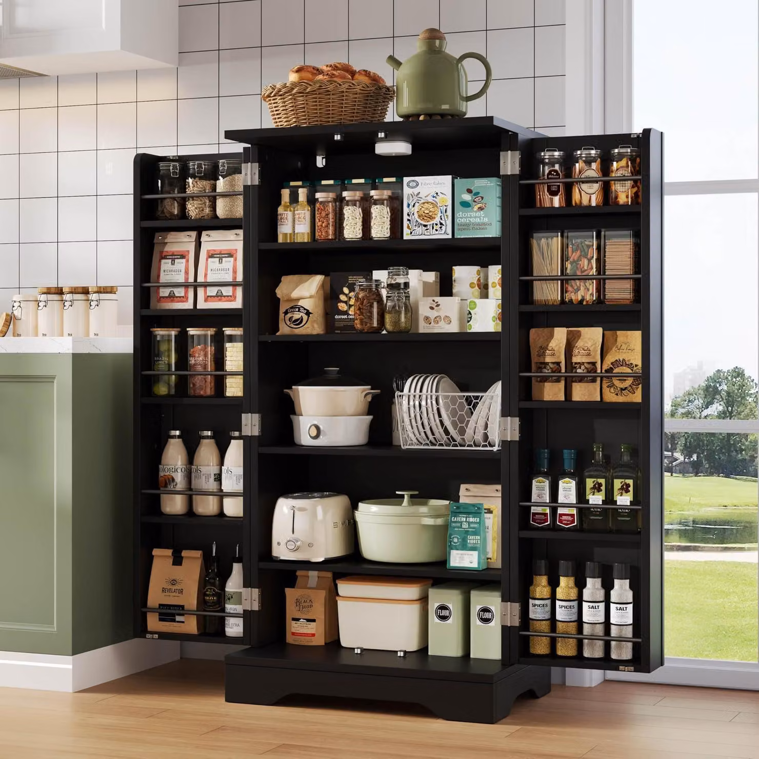 Mobiletti da cucina 120x60x40 cm con illuminazione a LED attivata da sensore, 2 ante, colore nero