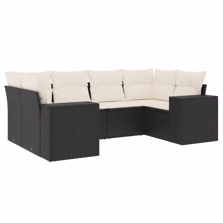 Set Divano da Giardino 6 pz con Cuscini Nero in Polyrattan