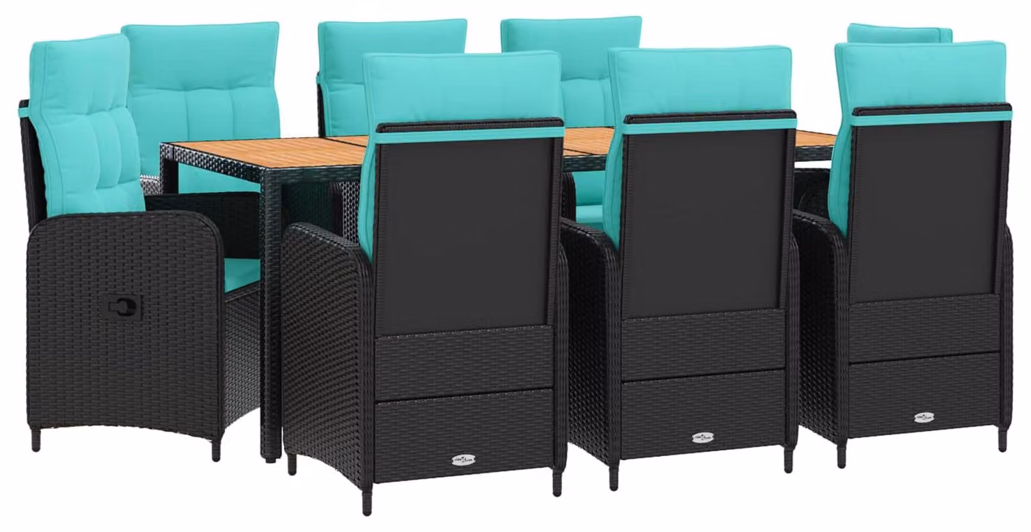 Set da tavolo da esterno, 9 pezzi, in rattan di polietilene e acciaio con rivestimento in polvere
