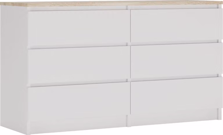 Cassettiera 6 cassetti, colore: bianco opaco / rovere Sonoma TOP, 138 x 78 x 39 cm