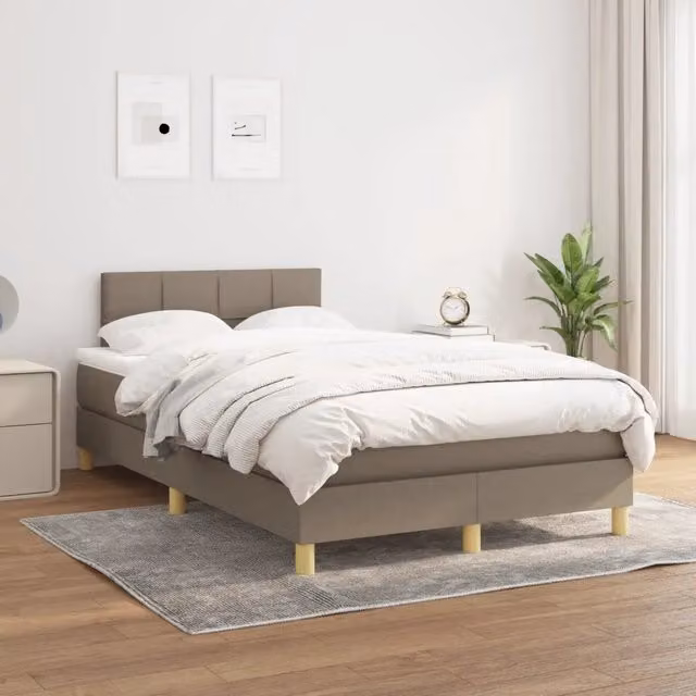 Letto Ibrido vidaXL con Giroletto a Molle e Materasso in Tessuto Beige L/P/H: 120 x 200 x 88 cm – 1