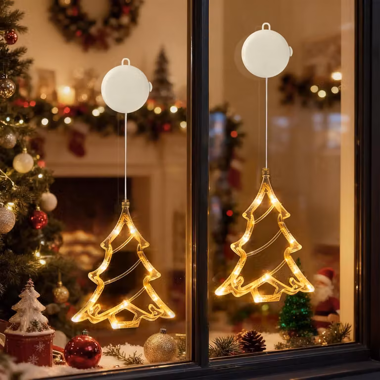 2 pezzi LED Albero di Natale luci finestra con ventosa per partito Natale appeso finestra decorazione