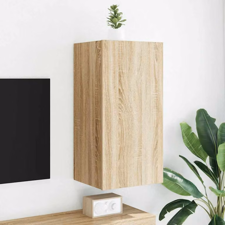 Mobile TV a parete vidaXL con luci LED integrate in Rovere Sonoma, L 40,5 cm x P 35 cm x H 80 cm