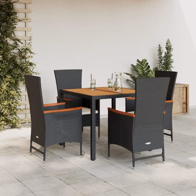 Set da Pranzo da Giardino vidaXL in Legno di Acacia e Polyrattan con 5 Pezzi Nero