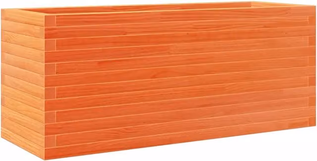 Fioriera a cassetta in legno massello di pino per giardino e orto, colori marrone e arancione, L 110 cm x P 40 cm x H 45,5 cm