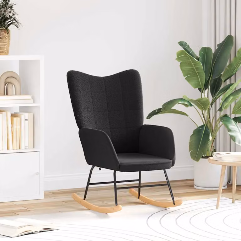 Sedia a dondolo moderna vidaXL in tessuto nero con braccioli e struttura in legno e metallo