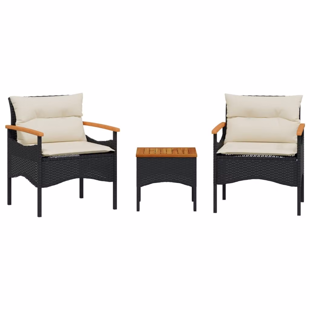 Set Divani da Giardino 3 pz con Cuscini in Polyrattan Nero