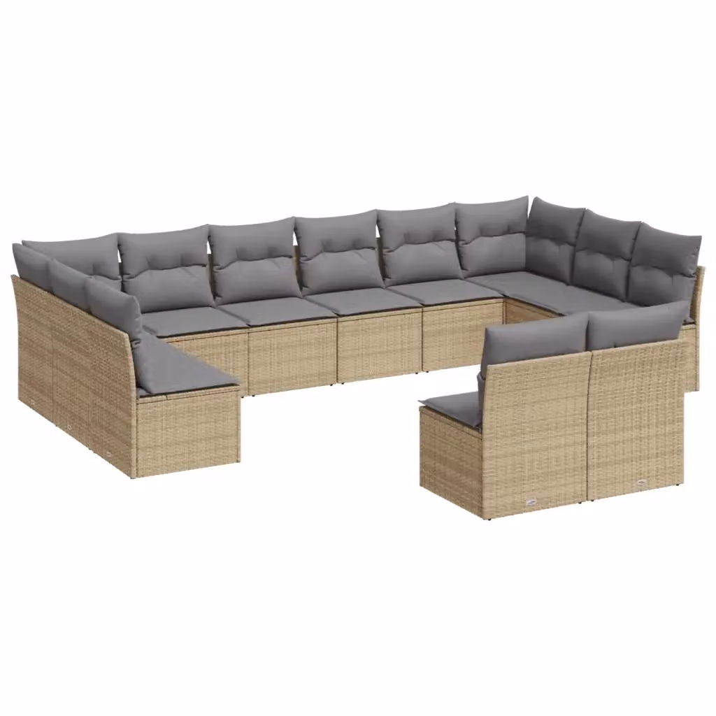 Set di Divani da Giardino VIDAXL in Polyrattan con Cuscini Beige, Design Moderno a Forma di U, 12 Pezzi – 2