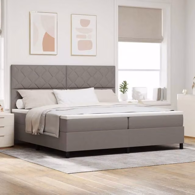 Letto a molle moderno vidaXL con strisce LED e porta USB, tessuto beige o grigio, L/P/H: 200 x 200 x 203 cm