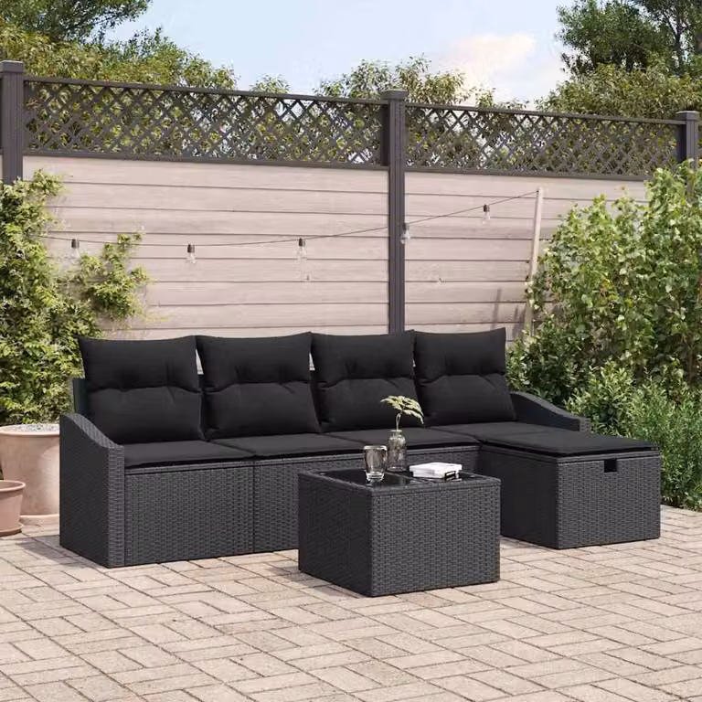 Maison Exclusive - Set di divani da esterno, 6 pezzi, colore nero, in rattan sintetico