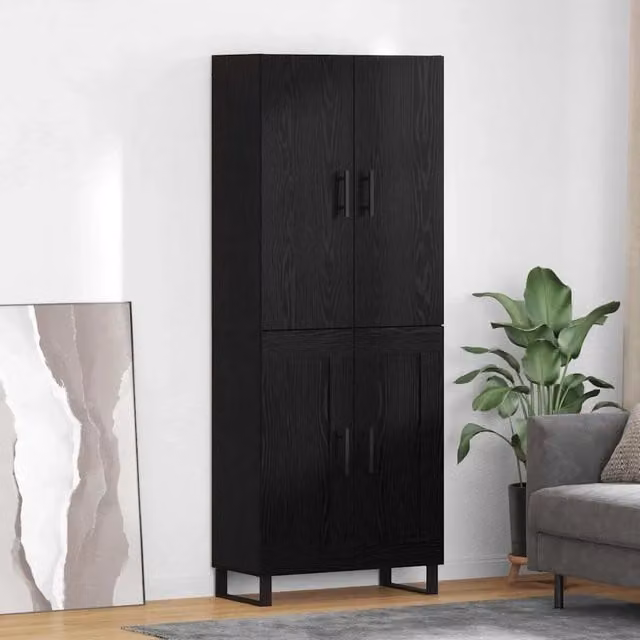 Set di 2 credenze moderne vidaXL in nero con finitura opaca L: 69,5 cm, P: 34 cm, H: 180 cm – 1