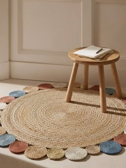 Tappeto rotondo Circle Kenay Home in juta multicolore con motivo geometrico boho, Diametro: 90 cm