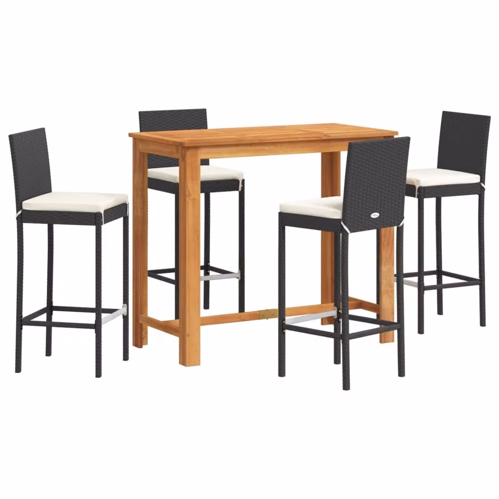 Set Bar da Giardino 5 pz Nero in Legno Acacia e Polyrattan