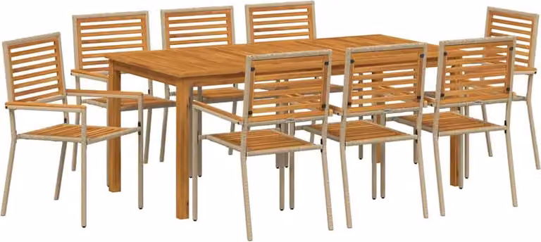 Set da Pranzo per Giardino 9 pcs Beige Legno di Acacia Massello