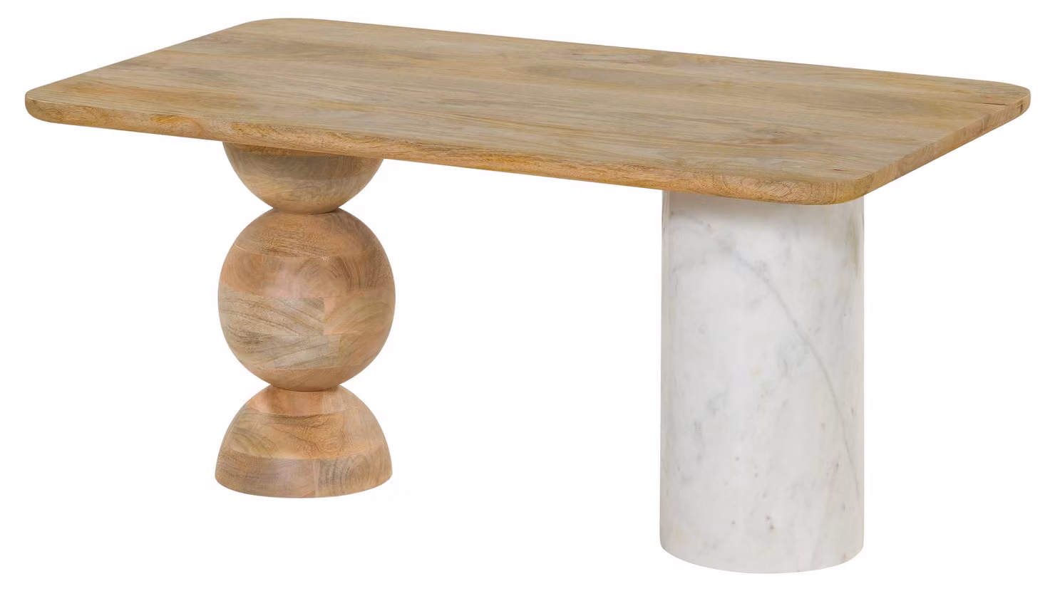 MASSIVMOEBEL24 | Tavolino da salotto in legno di mango 100x60x45 laccato natur - marmo bianco FLORENZ #105