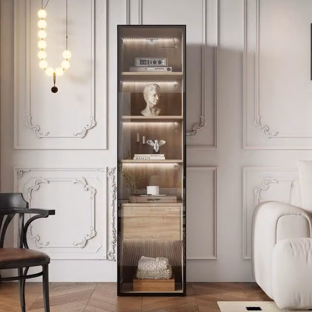Armadietto bagno Minimal con specchio e illuminazione LED Bianco rovere, L: 40 cm, H: 76,5 cm, P: 16,5 cm – 1