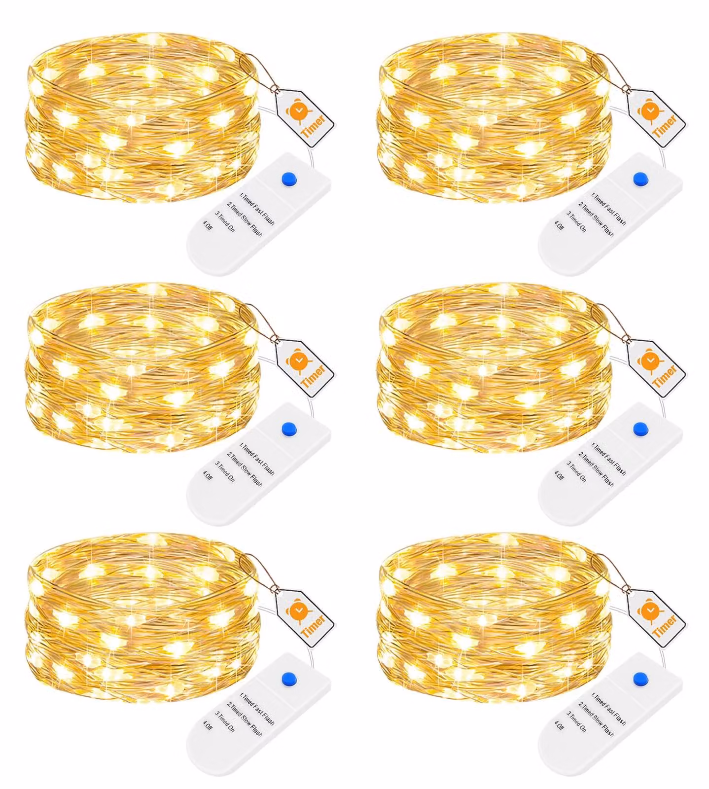 Catena luminosa, set da 6, 3 modalità, timer, 20 LED, 2 metri, alimentazione a batteria
