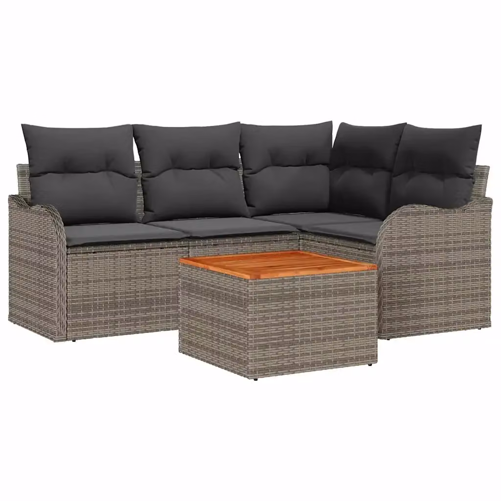 Set Divano da Giardino 5 Pezzi vidaXL Grigio con Cuscini e Tavolino in Polyrattan e Acciaio – 2