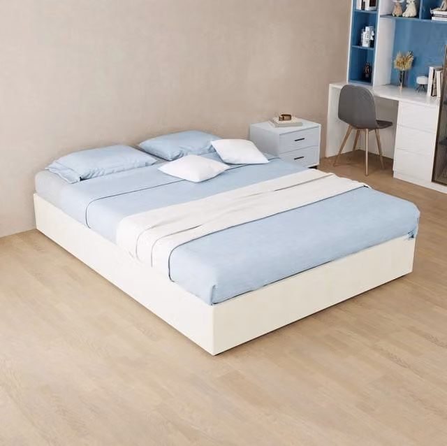 Rete letto matrimoniale 140x200 cm in tessuto e metallo, beige